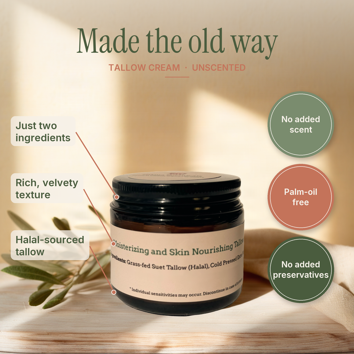 Tallow Cream — Unscented— Handcrafted Whole-Body Balm - key features