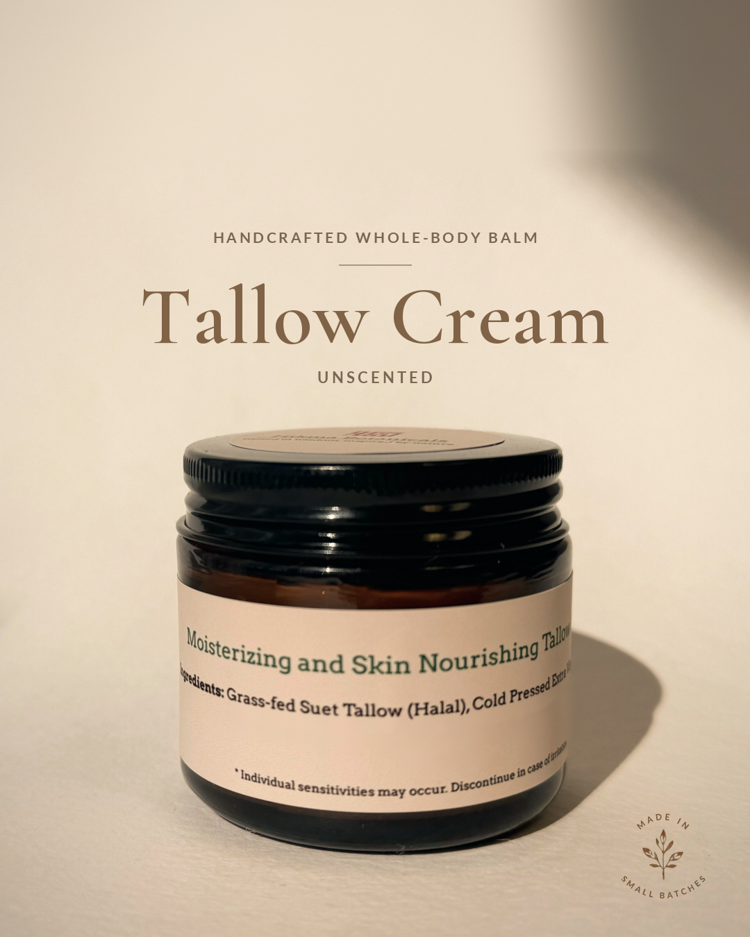Tallow Cream — Unscented— Handcrafted Whole-Body Balm
